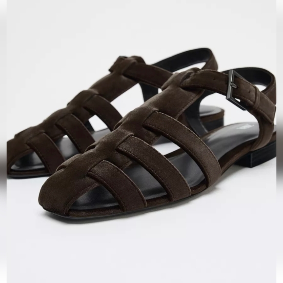 ZARA VELVET FISHERMAN SANDALS - Picture 2 of 5